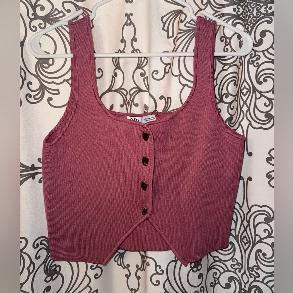 Zara Mauve Button-Front Sweater Crop Top